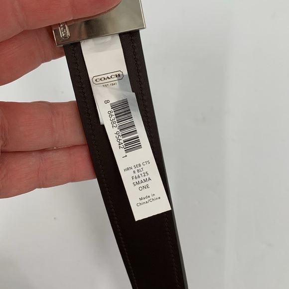 Coach reversible men belt embossed CC logo brown leather smooth adjustable new - Picture 5 of 7